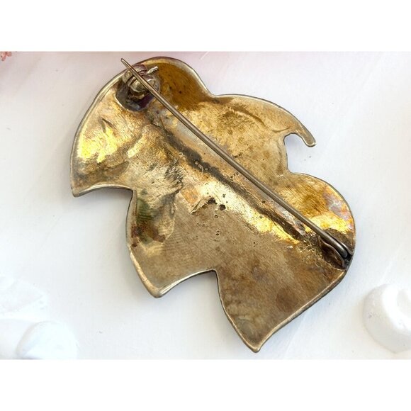 Blue Enamel Triple Leaf Ramasoon & Mekkala Siam Sterling Silver Vintage Brooch - Picture 9 of 10